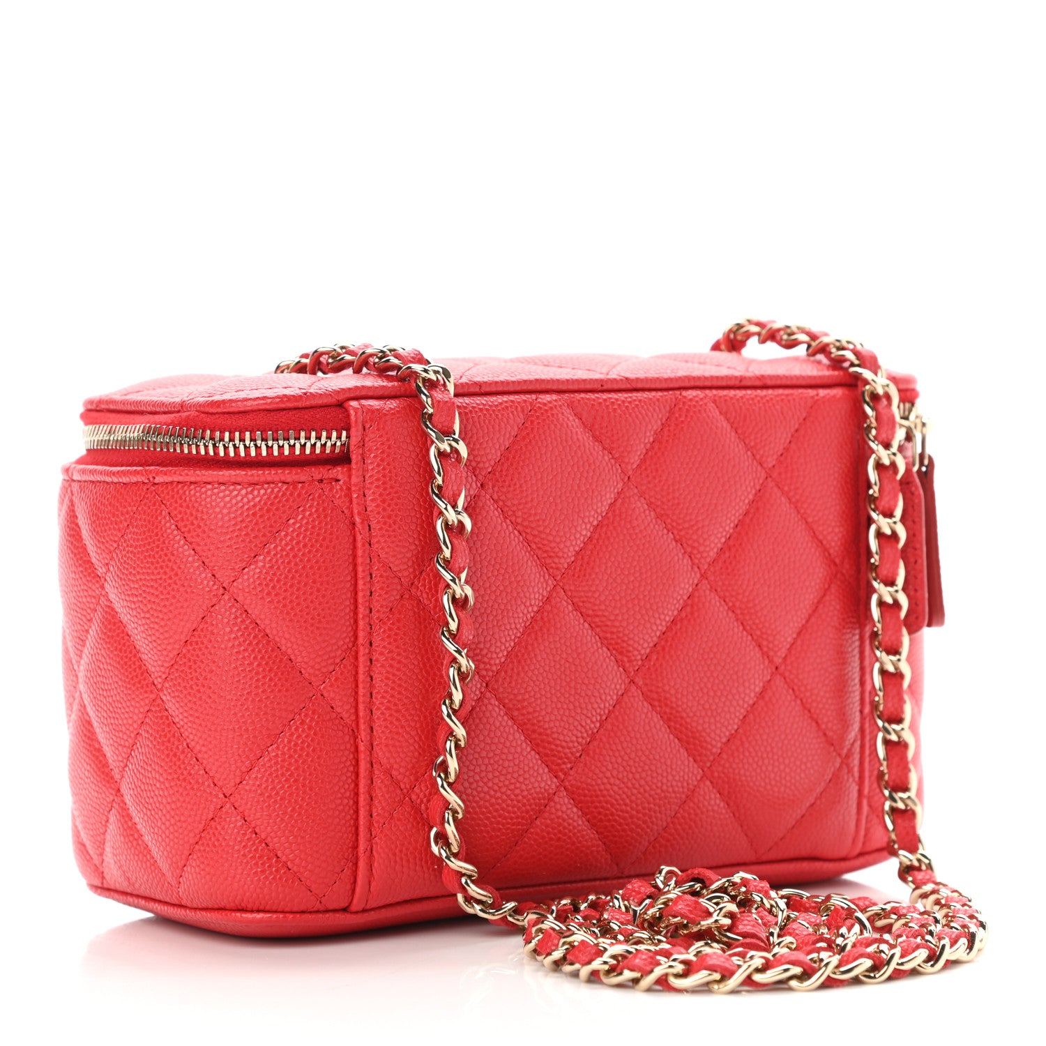 Chanel Caviar Quilted Small Vanity Case With Chain Red 3 of 11