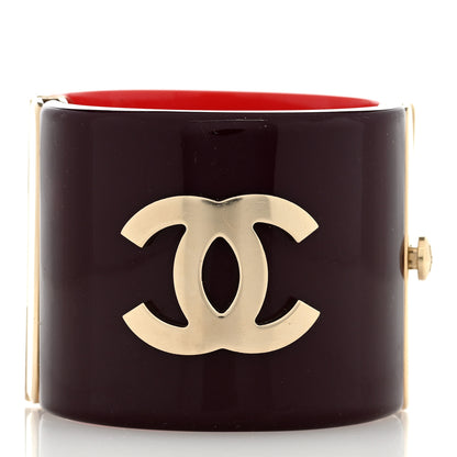 Chanel Resin CC Cuff Burgundy Coral 1 of 3