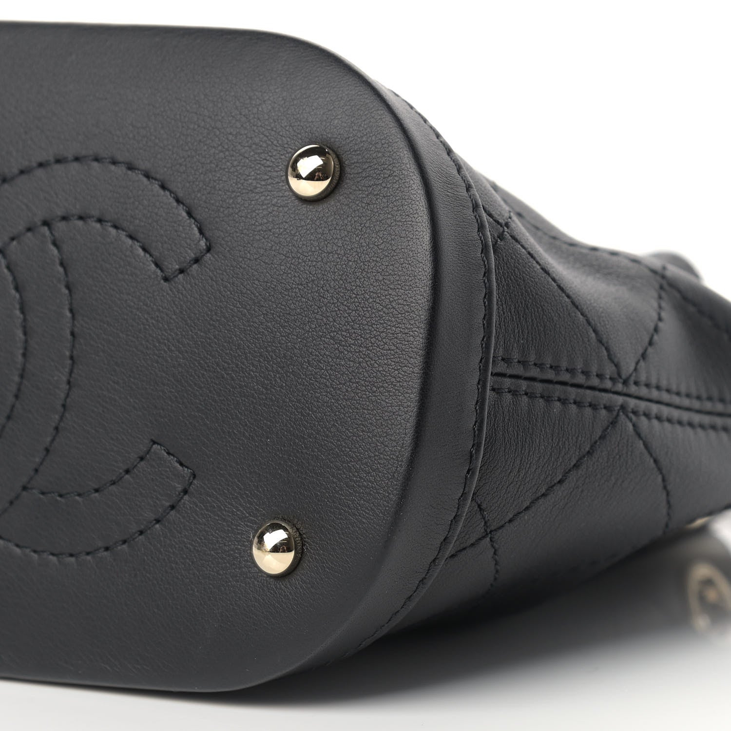 Chanel Calfskin Stitched Chain Bucket Bag Black 9 of 10