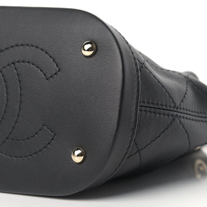 Chanel Calfskin Stitched Chain Bucket Bag Black 9 of 10