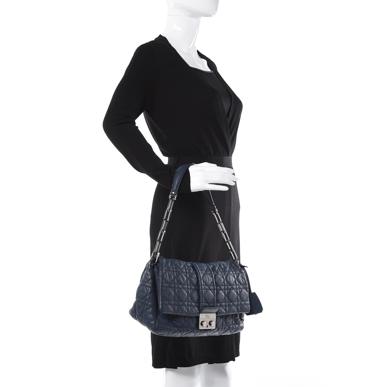 Christian Dior Lambskin Cannage Large New Lock Flap Bag Blue 2 of 17