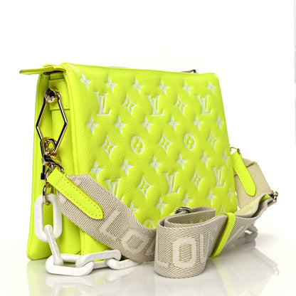 Louis Vuitton Calfskin Embossed Monogram LV Match Coussin PM Fluorescent Yellow 3 of 12