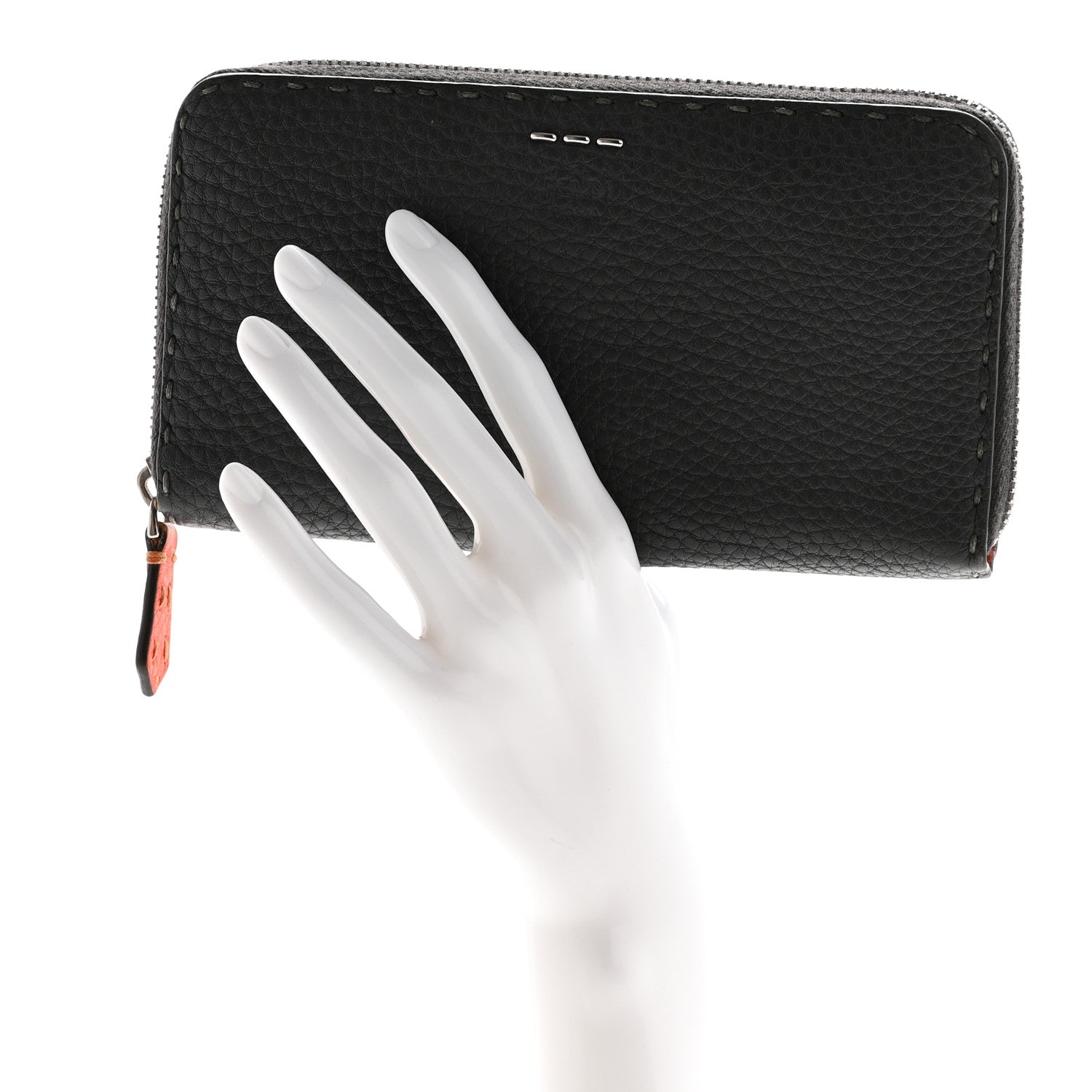 Fendi Cuoio Romano Lux Selleria Zip Around Wallet Asfalto Arancio 2 of 13