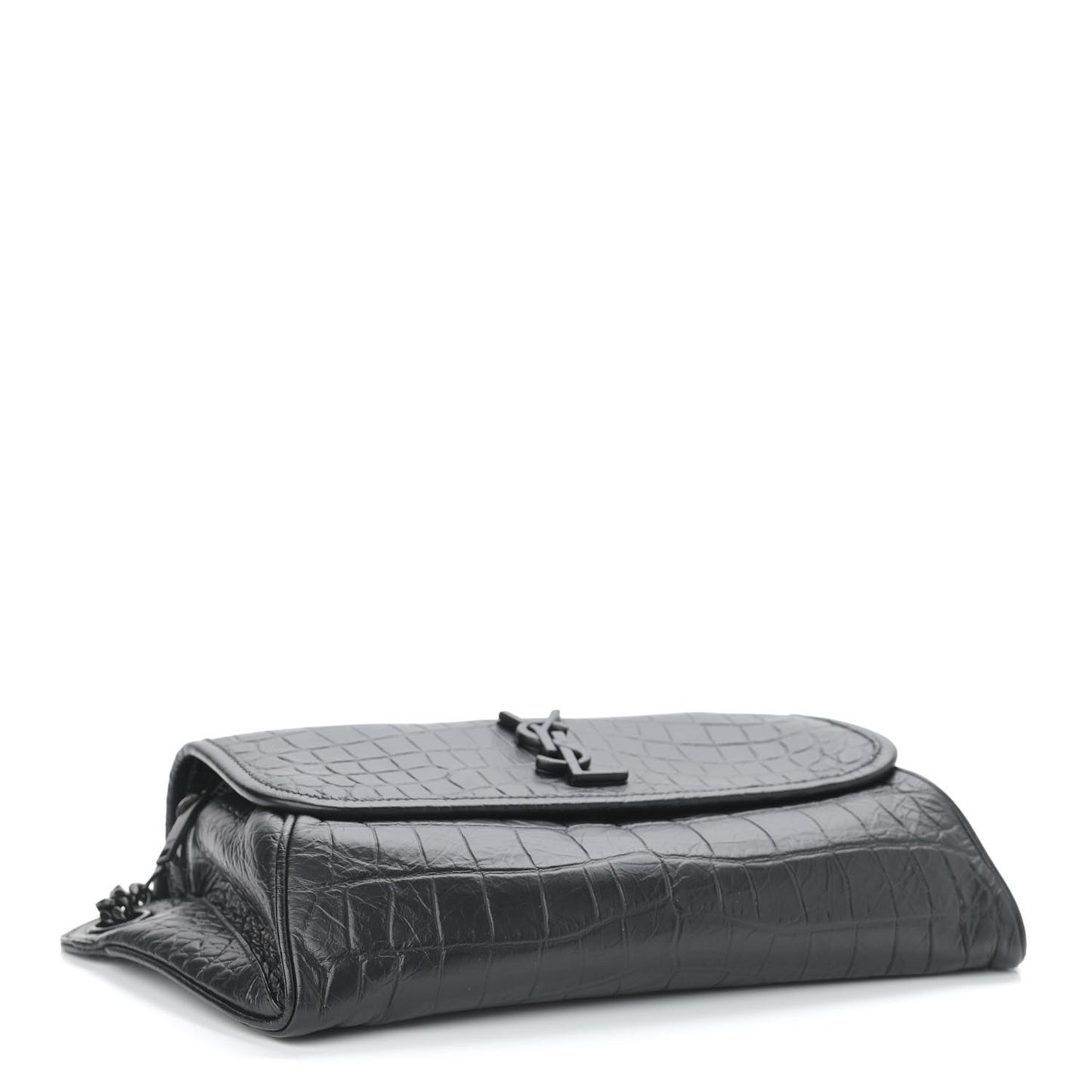 Crocodile Embossed Matelasse Monogram Niki Body Bag Black