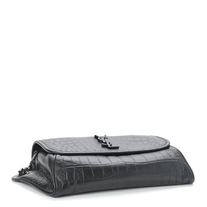 Saint Laurent Crocodile Embossed Matelasse Monogram Niki Body Bag Black 4 of 9