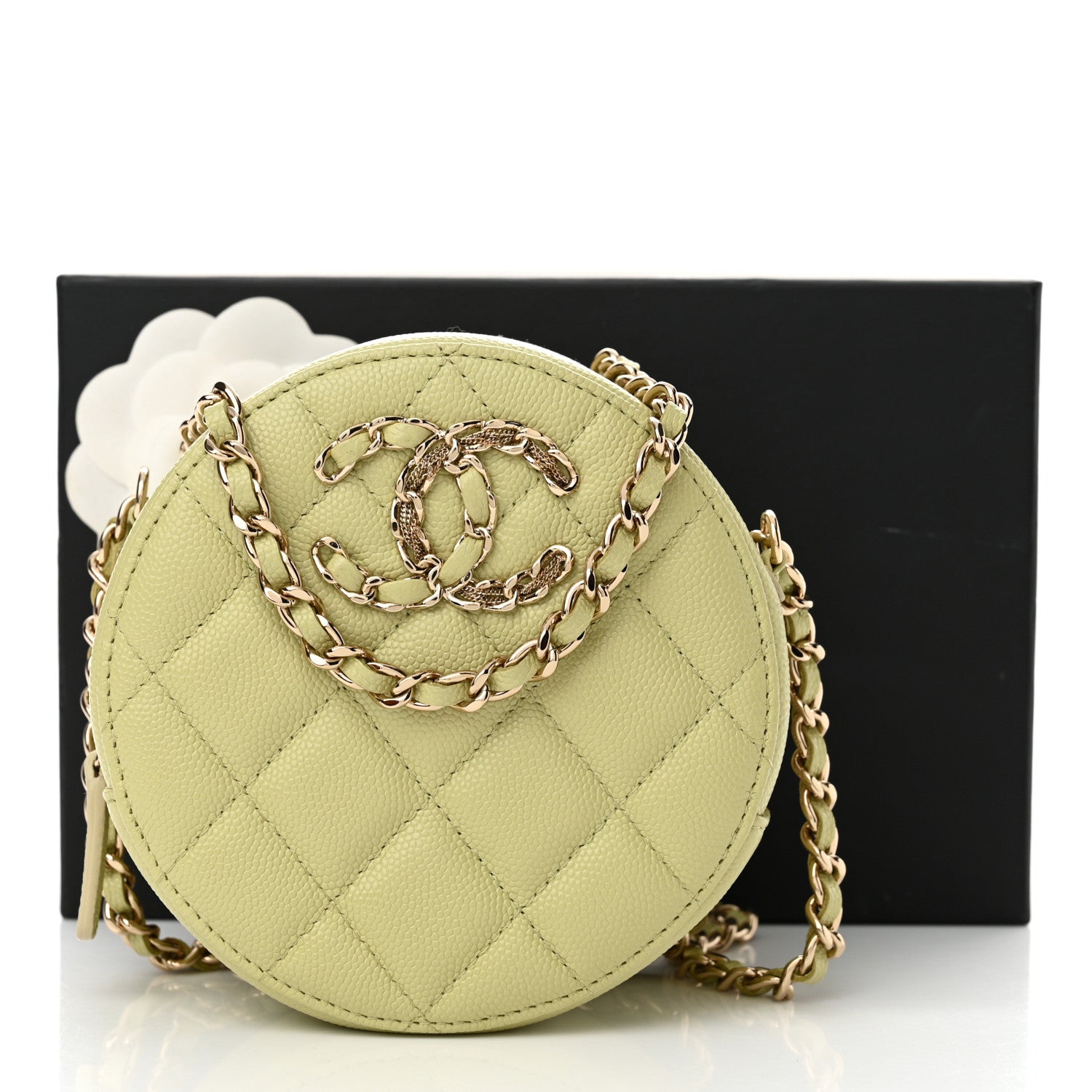 Chanel Caviar Quilted French New Wave Round Clutch With Chain Light Green 11 of 11