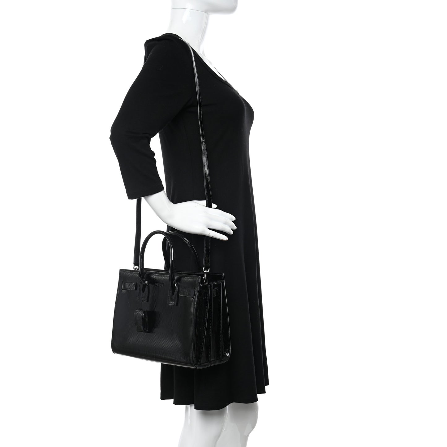 Ribbed Patent Calfskin Baby Sac De Jour Black