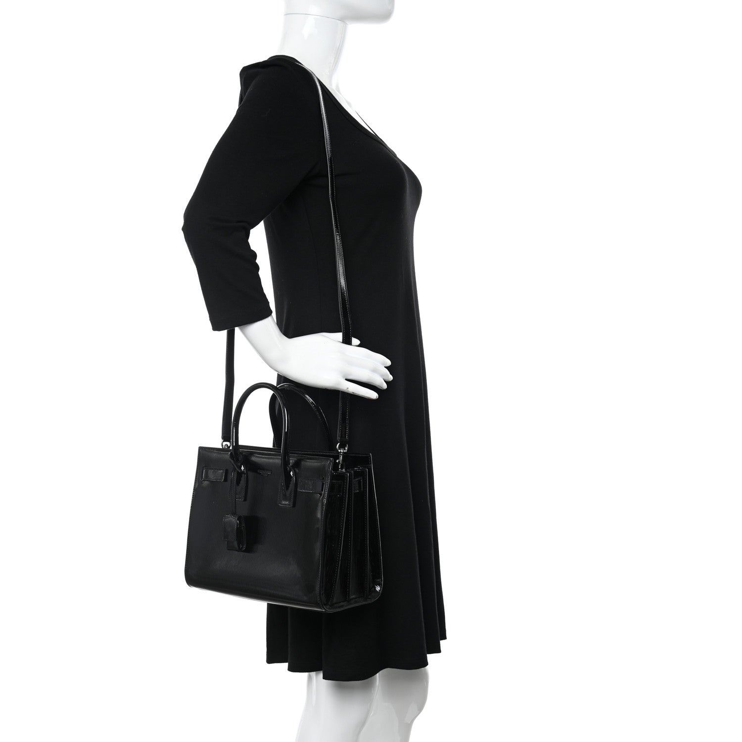 Saint Laurent Ribbed Patent Calfskin Baby Sac De Jour Black 2 of 13