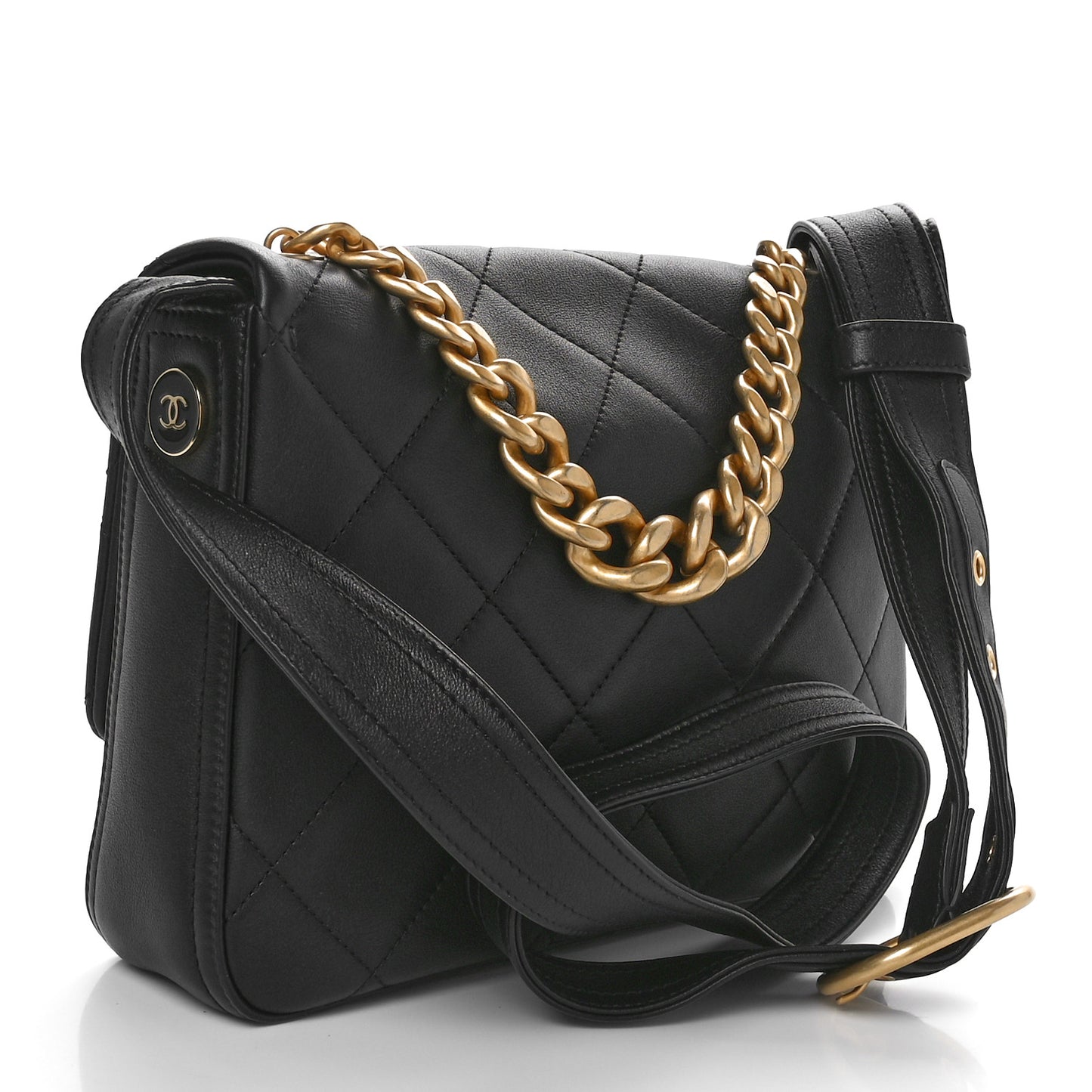 Calfskin Stitched Easy Mood Flap Black