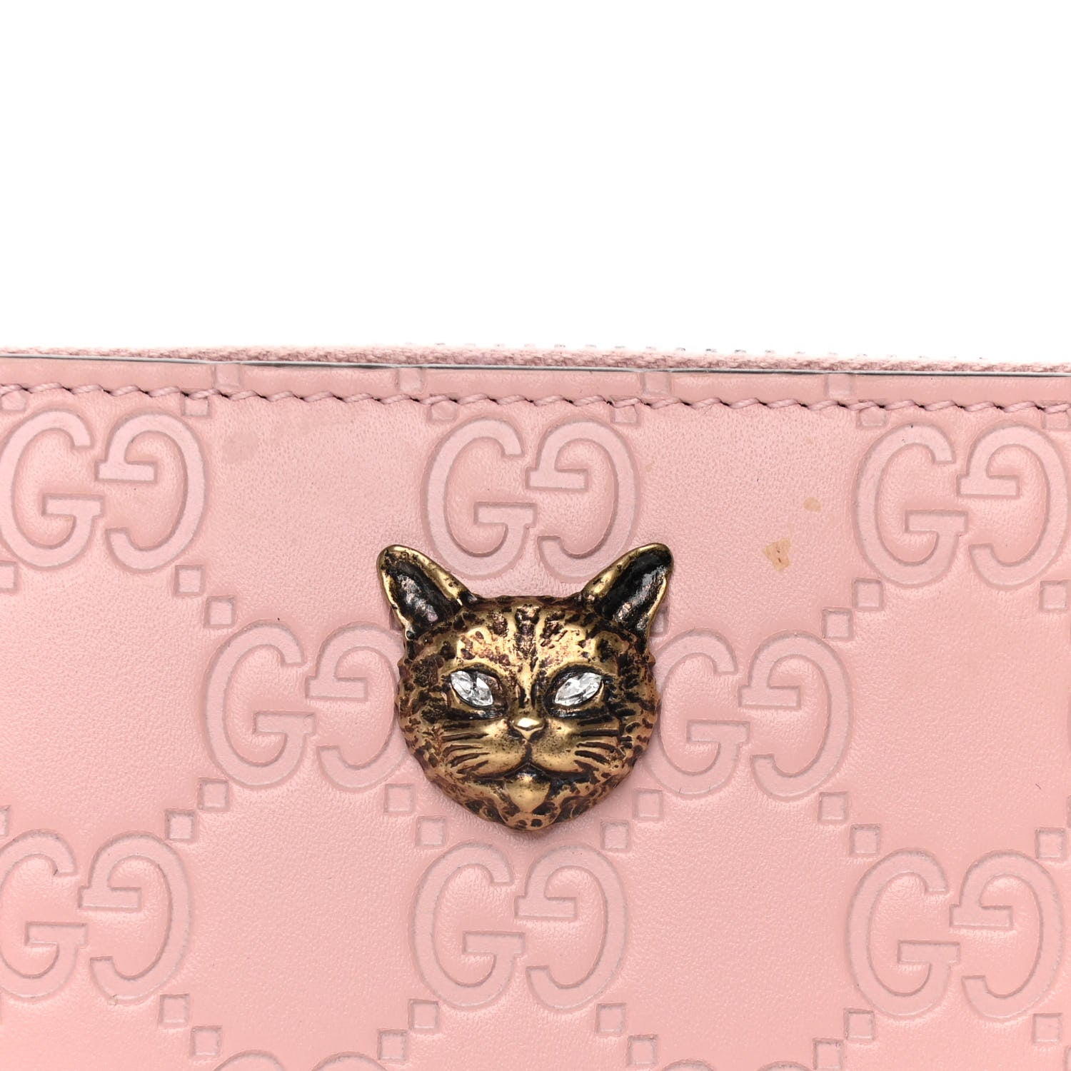 Gucci Guccissima Signature Crystal Cat Zip Around Wallet Light Candy Pink 7 of 10