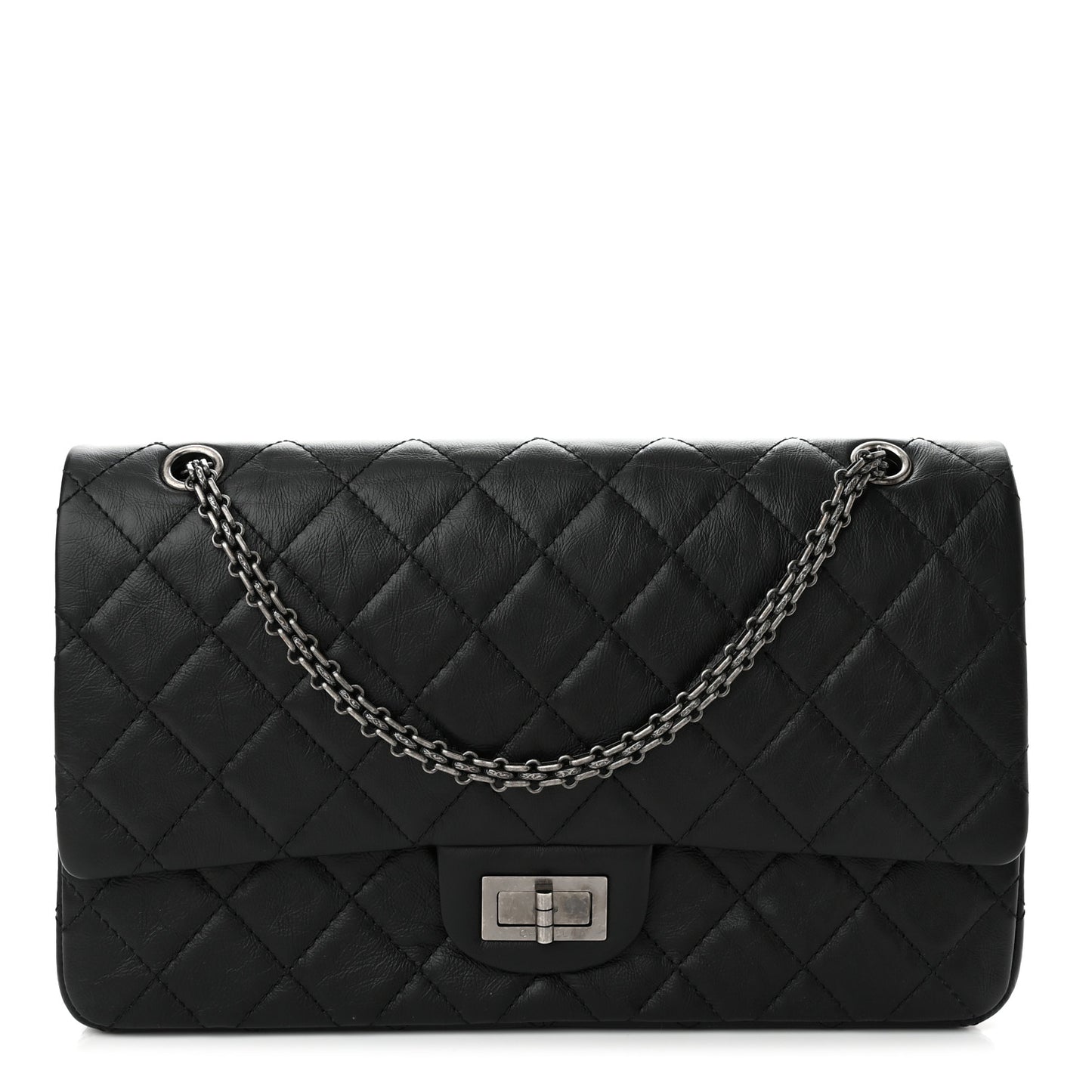Aged Calfskin Quilted 2.55 Reissue 227 Flap Black