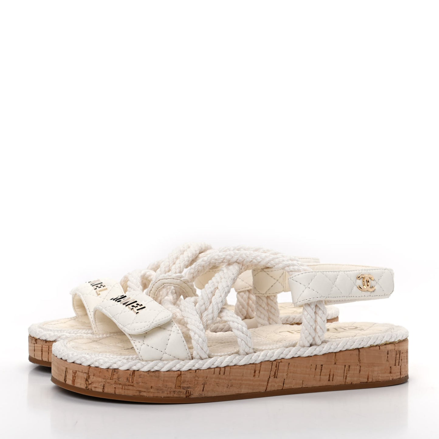 Cord Lambskin Quilted Logo Sandals 36 White