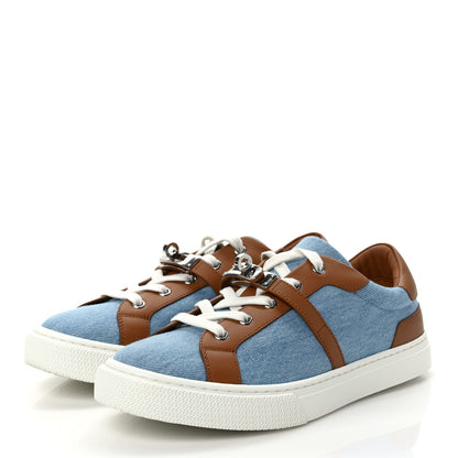 Hermes Denim Calfskin Day Sneakers 40 Blue Clair Gold 3 of 8