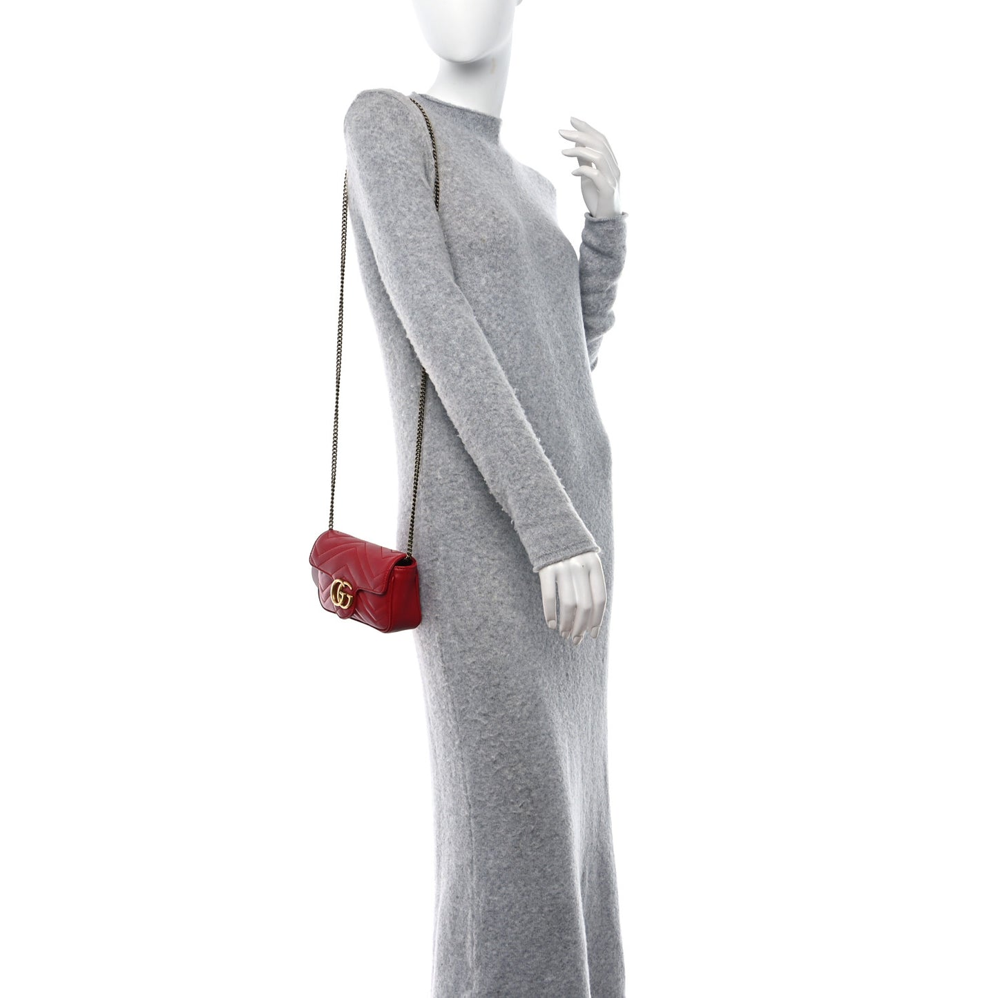 Calfskin Matelasse Super Mini GG Marmont Shoulder Bag Hibiscus Red