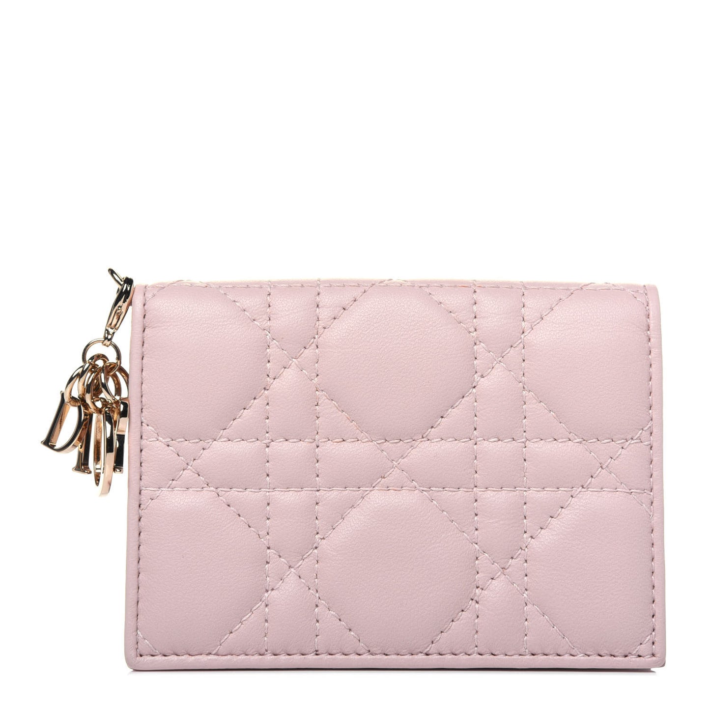 Lambskin Cannage Small Lady Dior Flap Card Holder Light Pink