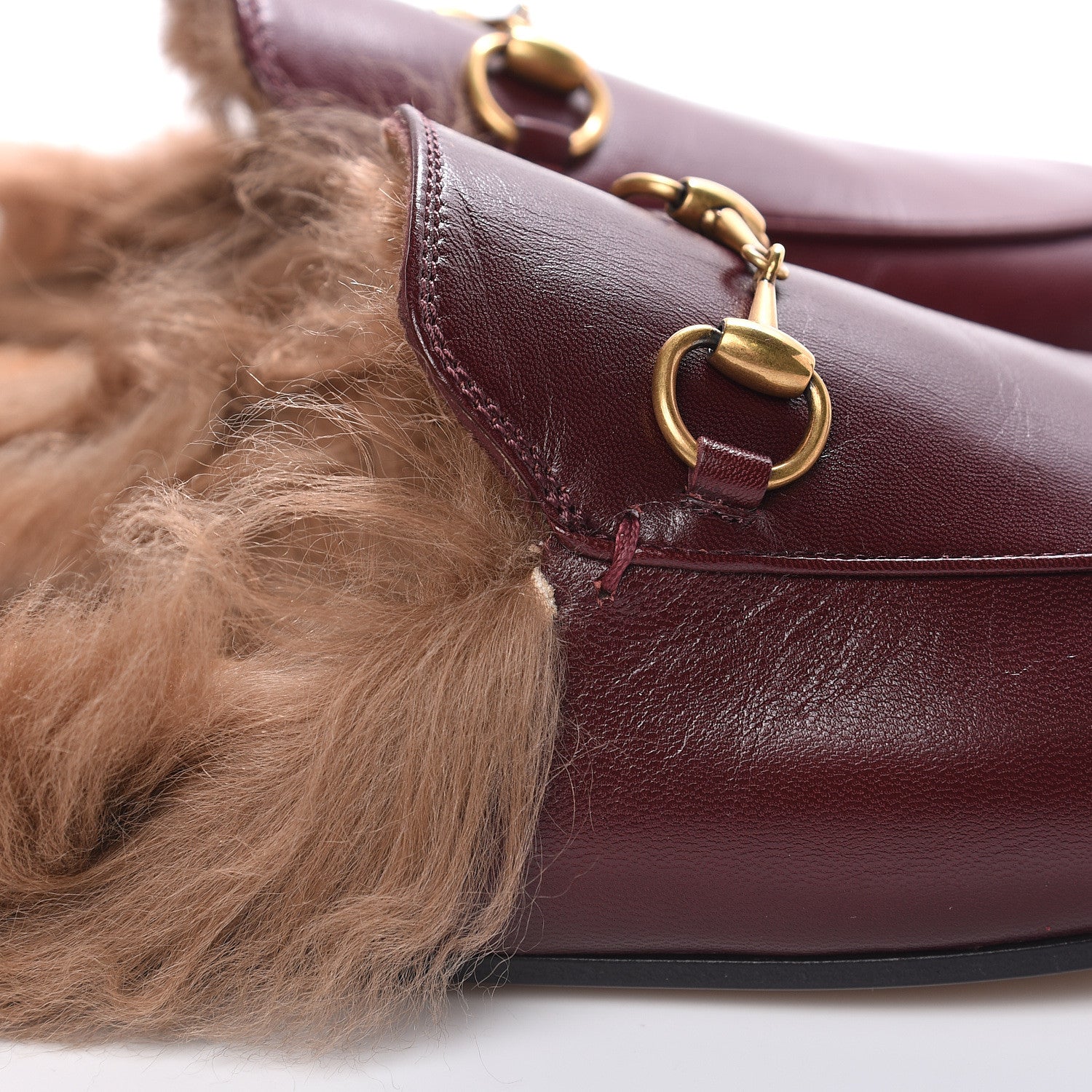 Gucci Malaga Kid Fur Womens Princetown Slippers 37.5 Vintage Bordeaux 8 of 9