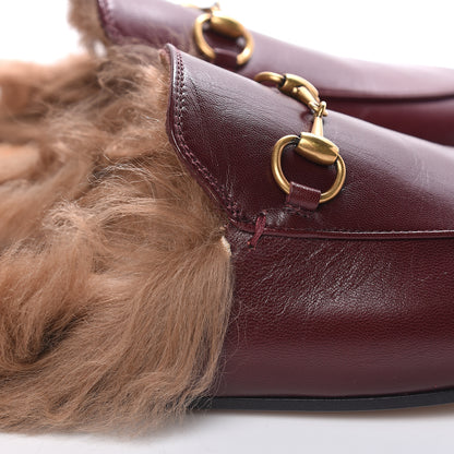 Gucci Malaga Kid Fur Womens Princetown Slippers 37.5 Vintage Bordeaux 8 of 9
