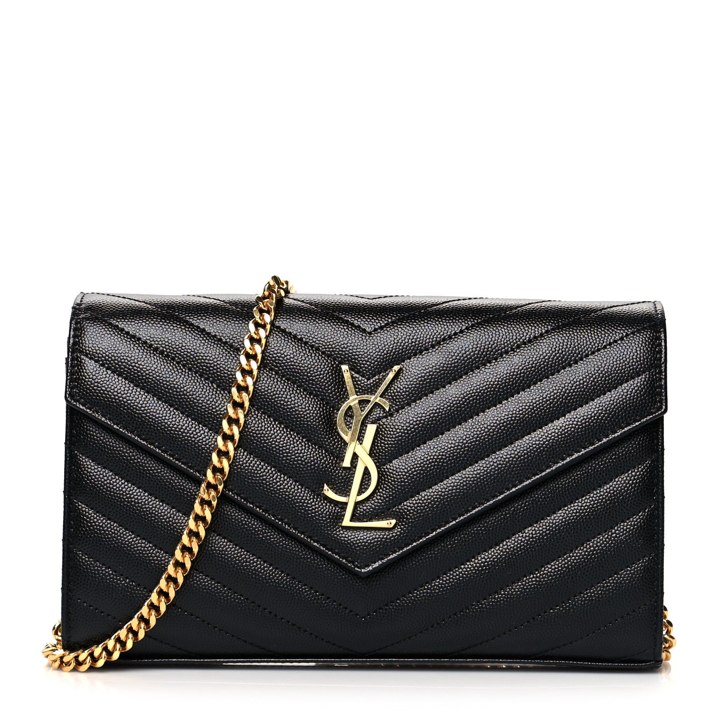 Grain De Poudre Matelasse Chevron Monogram Chain Wallet Black
