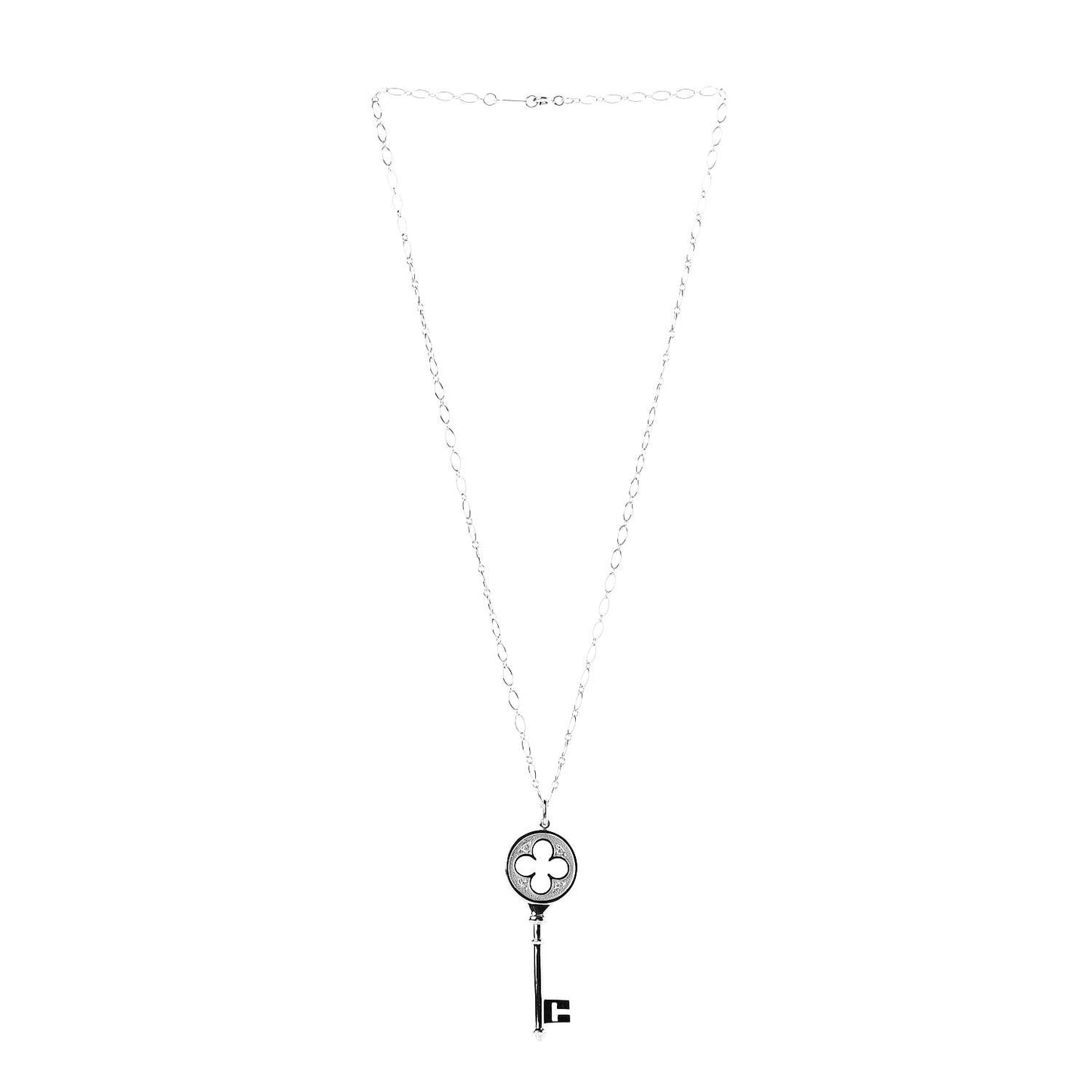 18K White Gold Diamond Quatrefoil Key Pendant Necklace