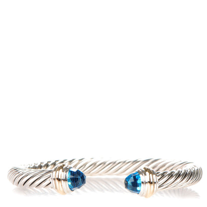 David Yurman Sterling Silver 14K Yellow Gold Blue Topaz 7mm Cable Classics Bracelet 1 of 5