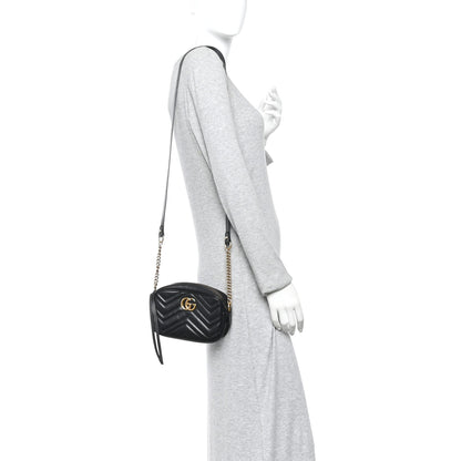 Gucci Calfskin Matelasse Mini GG Marmont Chain Shoulder Bag Black 2 of 11