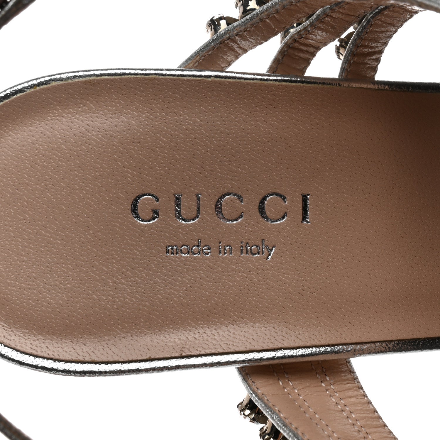 Gucci Nappa Silk Crystal Bertie High Heel Sandals 37.5 Argento 6 of 7