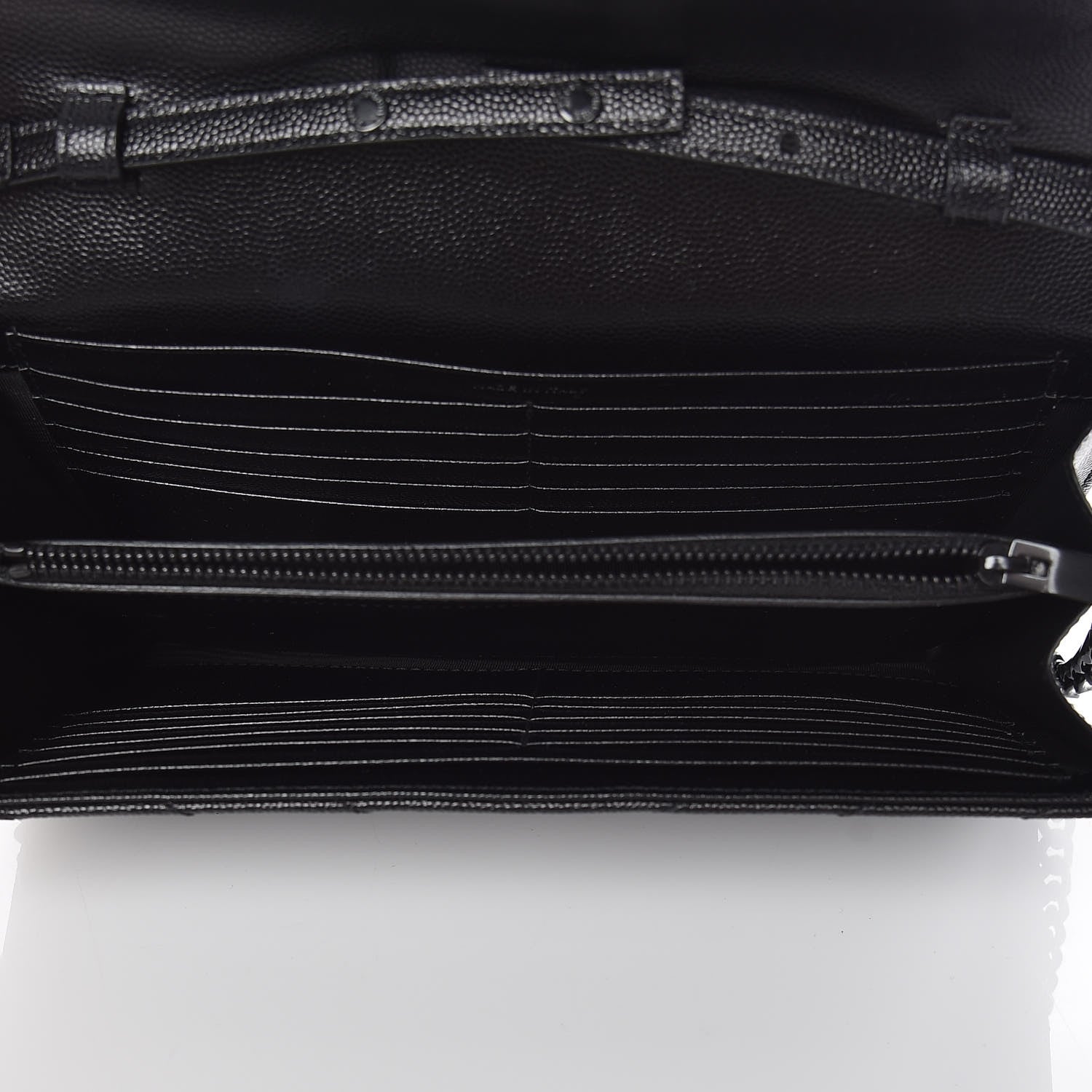 Saint Laurent Grain De Poudre Matelasse Chevron Monogram Chain Wallet Black 7 of 10
