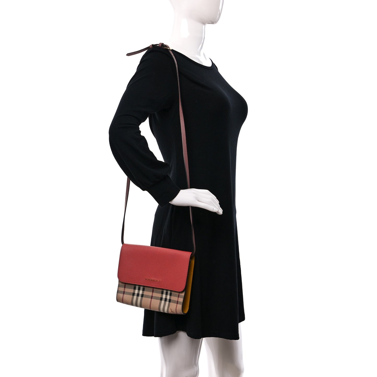 Derby Calfskin Haymarket Check Small Loxley Crossbody Cinnamon Red Multicolor