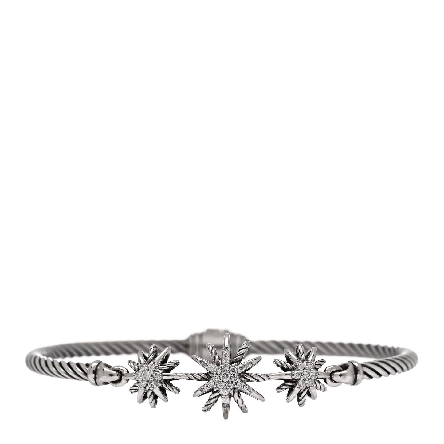 Sterling Silver Diamond Starburst Three-Station Bangle Bracelet