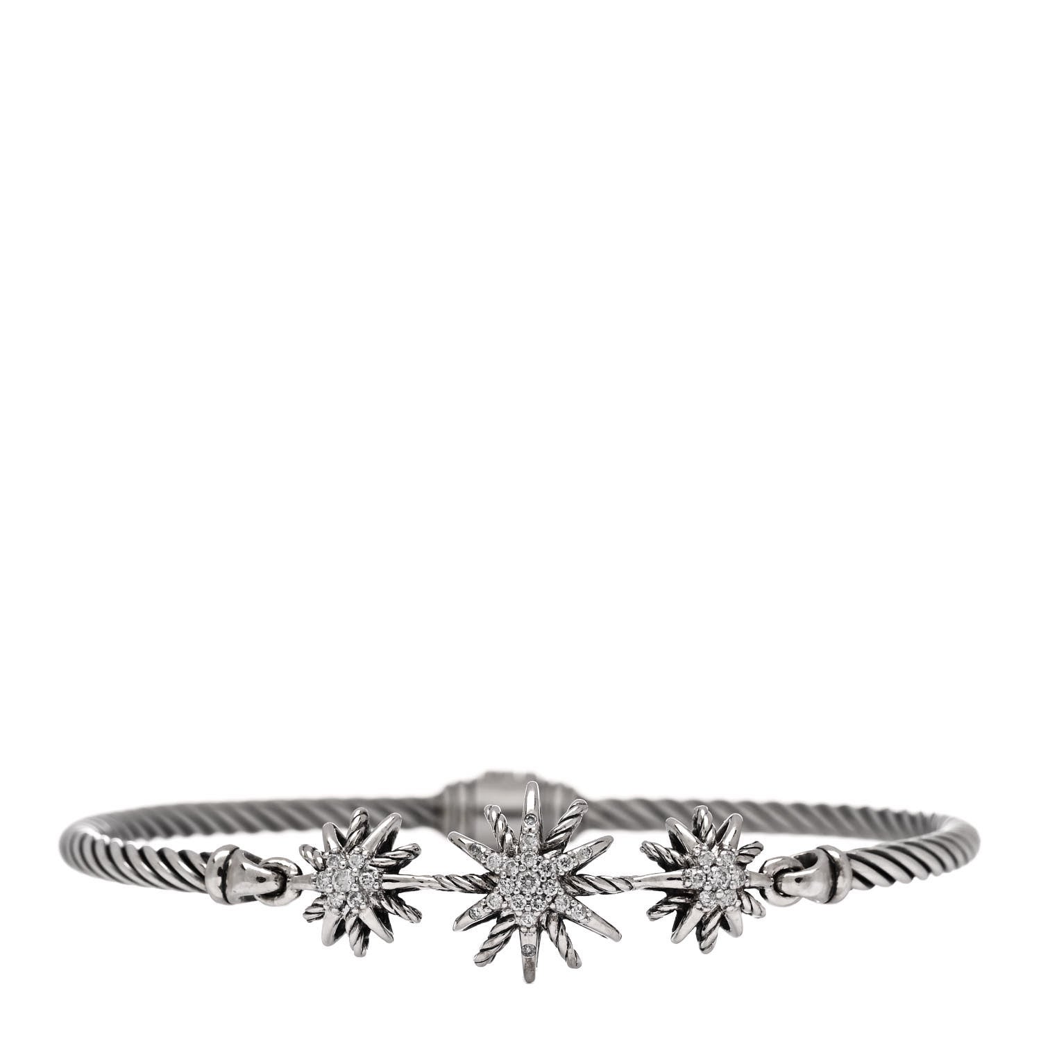 David Yurman Sterling Silver Diamond Starburst Three-Station Bangle Bracelet 1 of 3