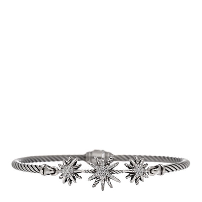 David Yurman Sterling Silver Diamond Starburst Three-Station Bangle Bracelet 1 of 3