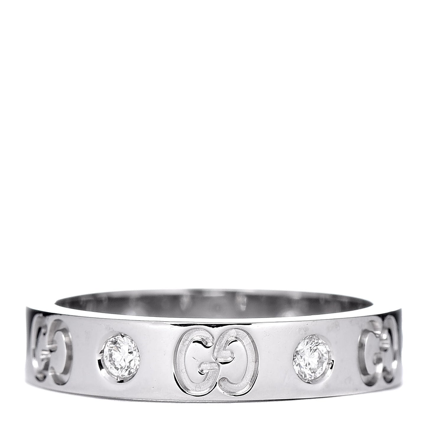 18K White Gold Diamond Icon Thin Band Ring 50 5.25