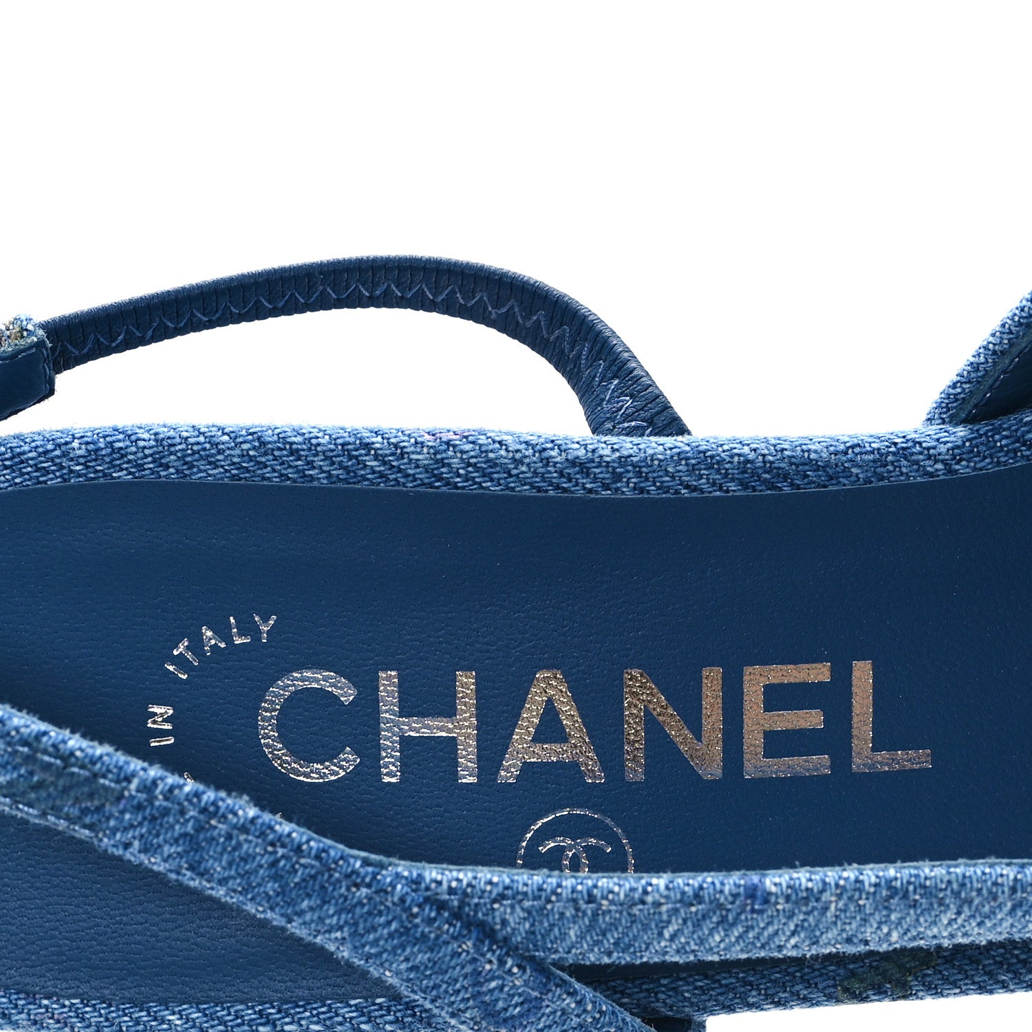 Chanel Denim Printed Mood Cap Toe CC Slingback Pumps 36.5 Light Blue Multicolor 8 of 9