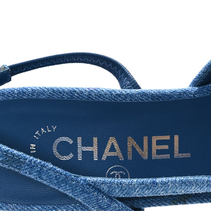 Chanel Denim Printed Mood Cap Toe CC Slingback Pumps 36.5 Light Blue Multicolor 8 of 9