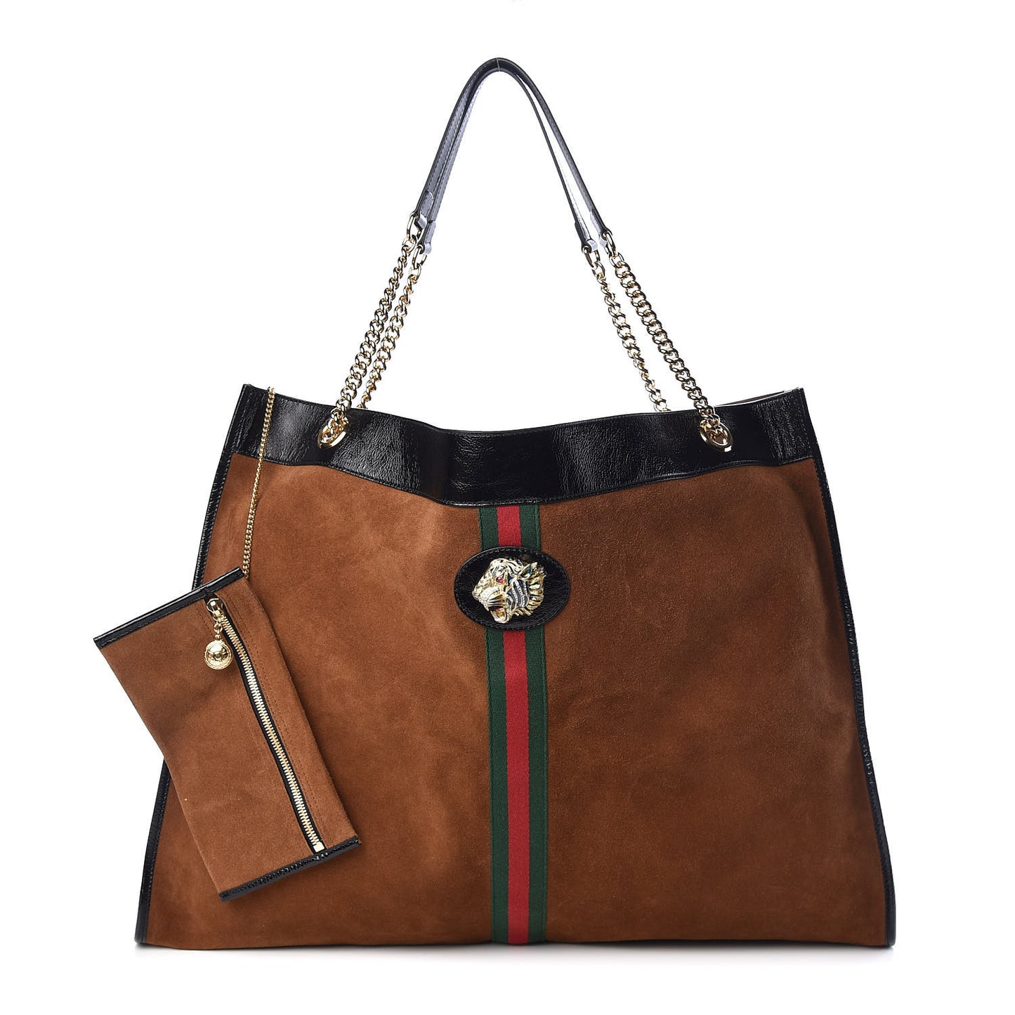 Suede Patent Maxi Rajah Chain Tote Nocciola Black