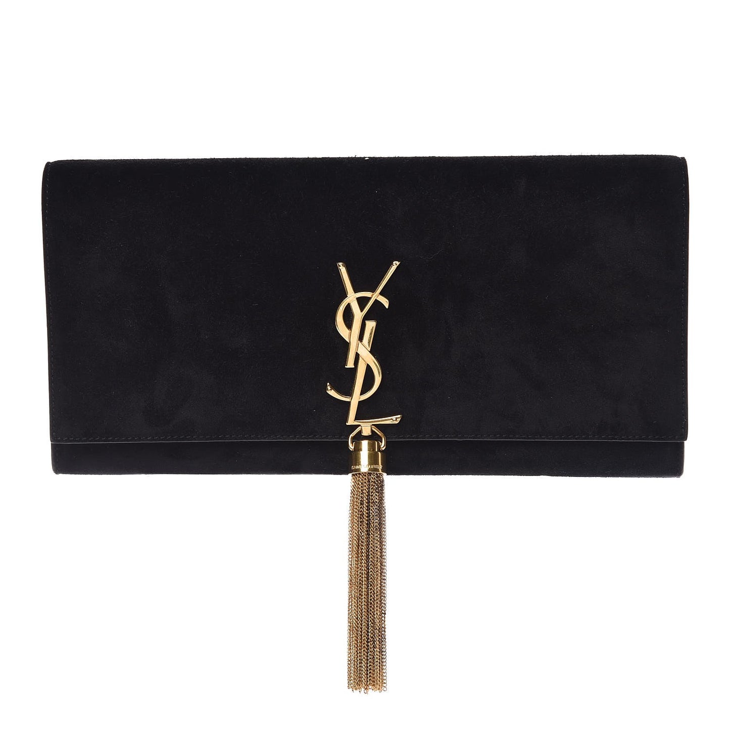 Suede Cassandre Tassel Clutch Black