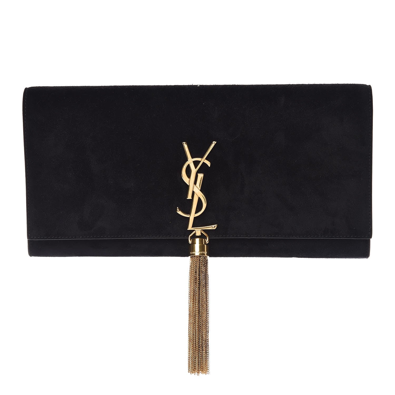 Saint Laurent Suede Cassandre Tassel Clutch Black 1 of 6