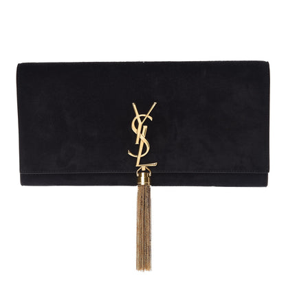Saint Laurent Suede Cassandre Tassel Clutch Black 1 of 6