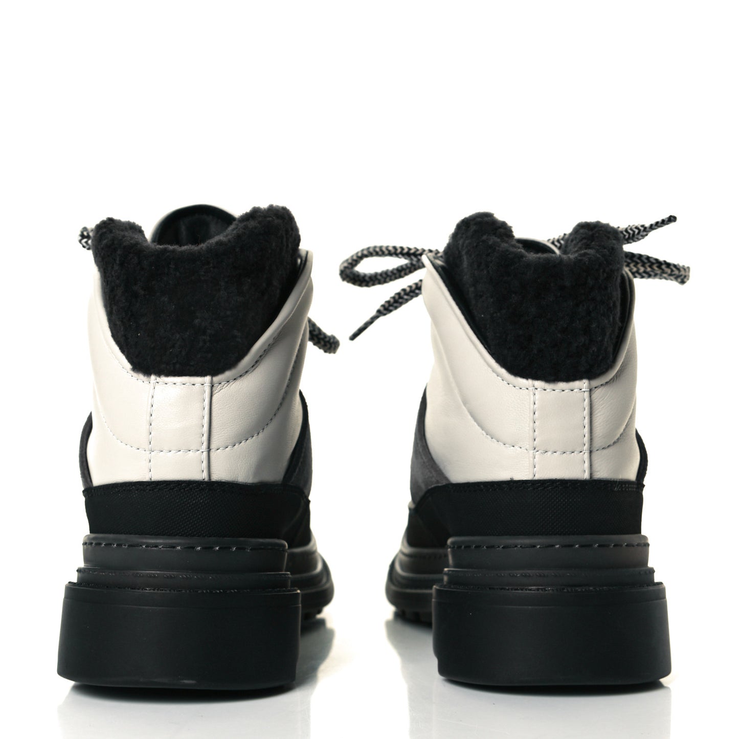 Lambskin Shearling Suede CC High Lace Up Boots 37 Grey Black