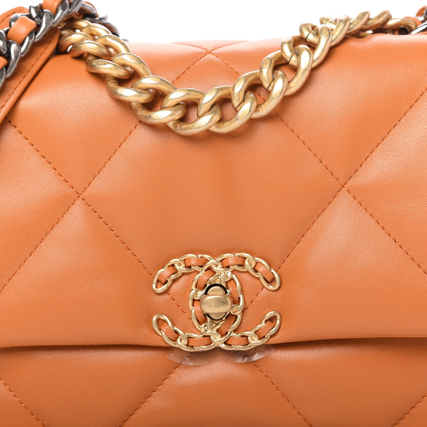 Lambskin Quilted Medium Chanel 19 Flap Light Brown
