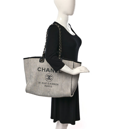 Chanel Woven Straw Raffia Medium Deauville Tote Grey 2 of 9
