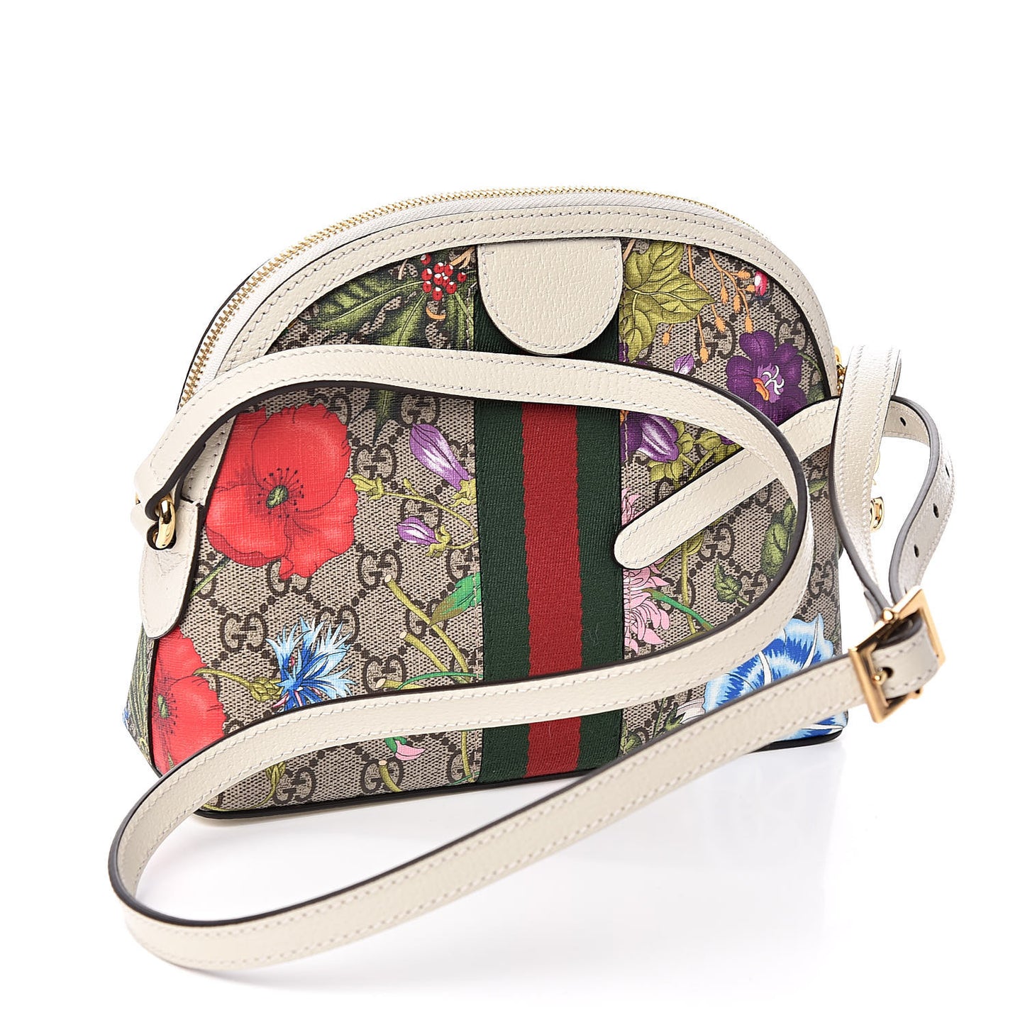 GG Supreme Monogram Flora Web GG Small Ophidia Dome Shoulder Bag White