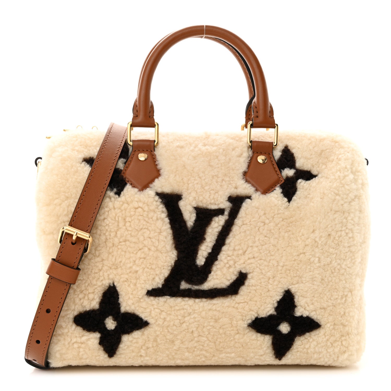 Louis Vuitton Monogram Shearling Speedy Bandouliere 25 Cream Brown 1 of 9