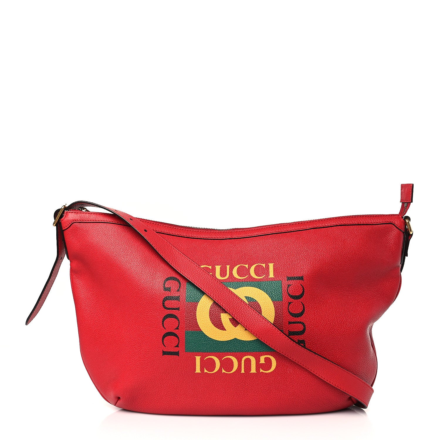 Gucci Grained Calfskin Logo Half Moon Hobo Red 1 of 9