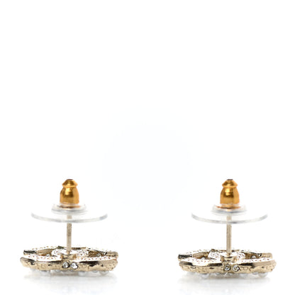 Chanel Metal Graduated Pearl Crystal CC Earrings Light Gold 3 of 4