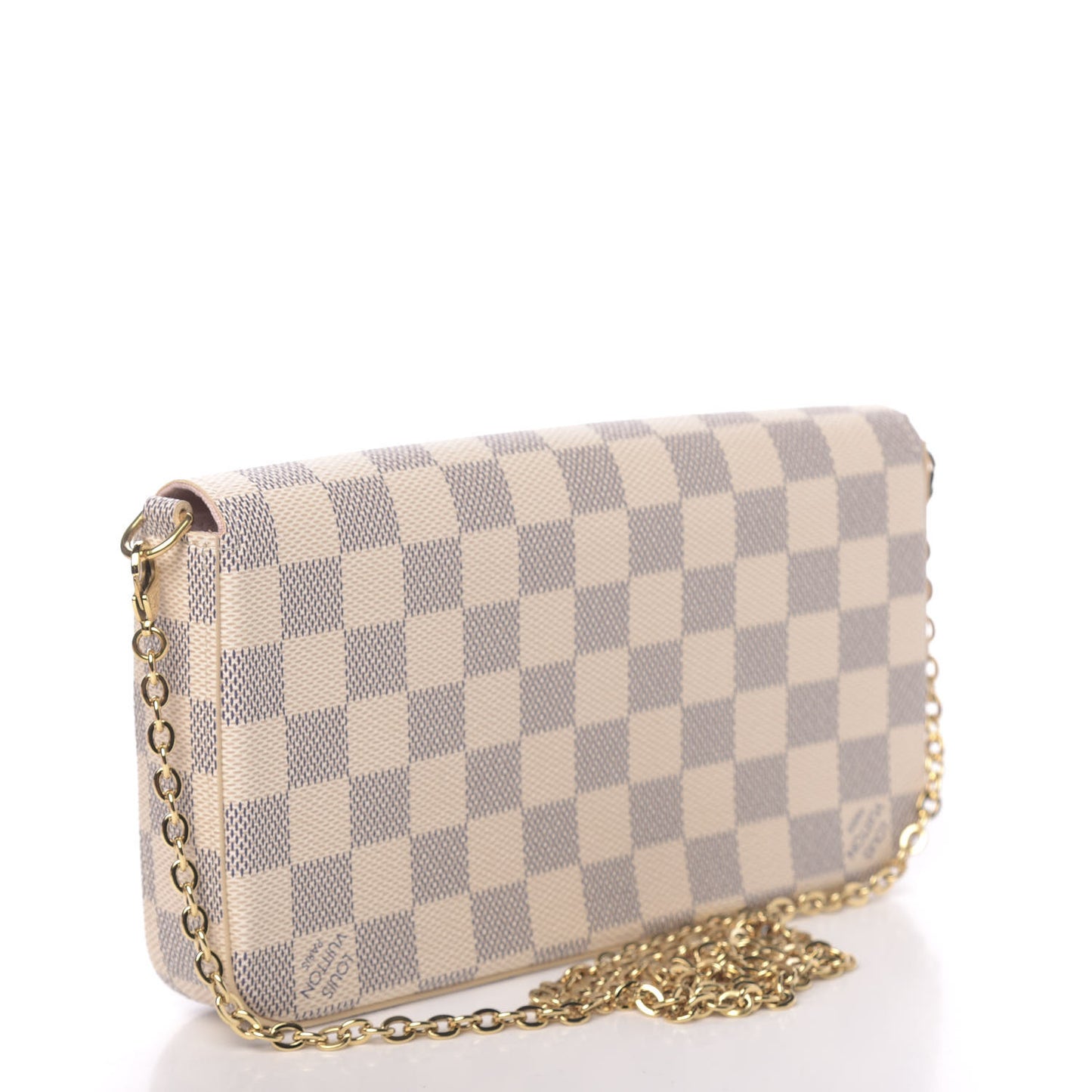 Damier Azur Pochette Felicie Chain Wallet Rose Ballerine