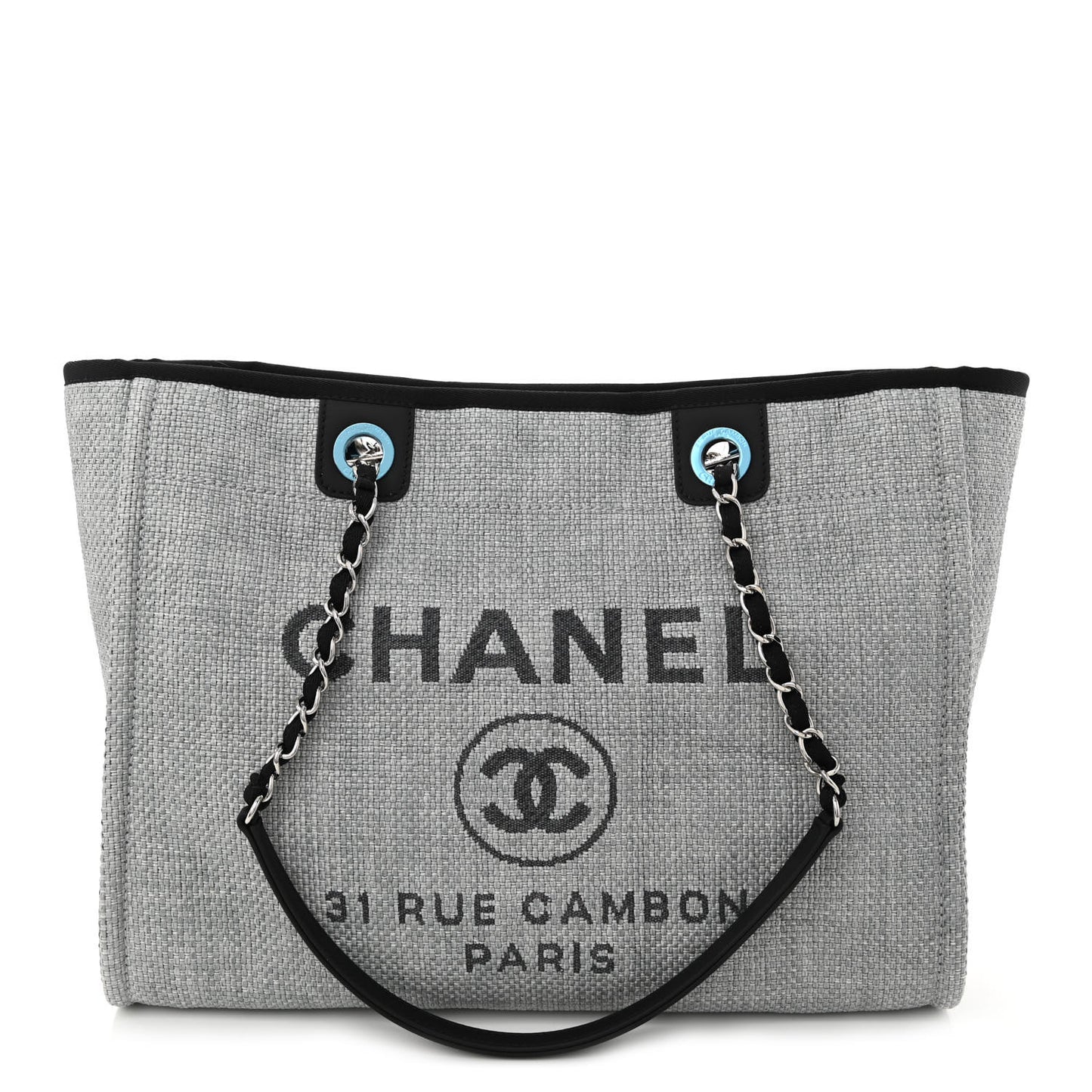 Woven Straw Raffia Small Deauville Tote Grey