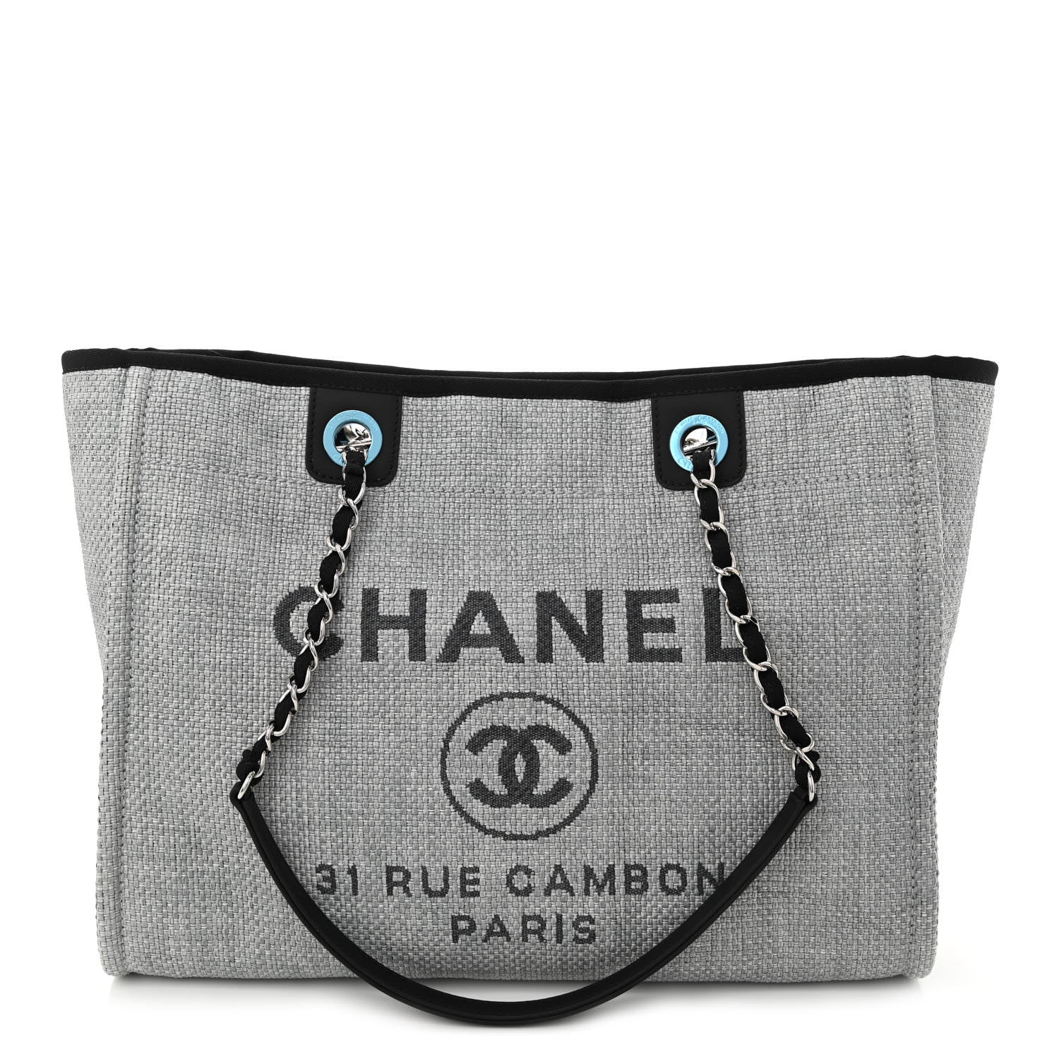 Chanel Woven Straw Raffia Small Deauville Tote Grey 1 of 10