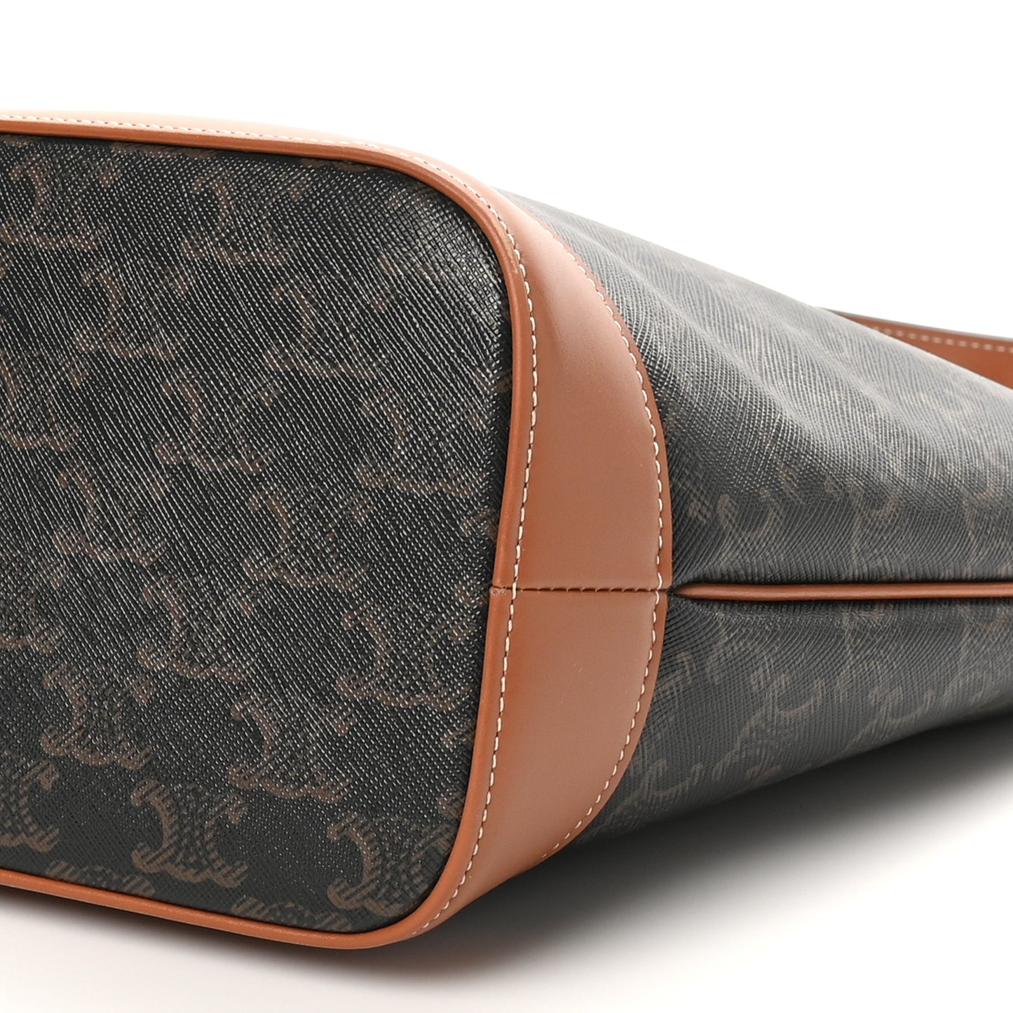 Triomphe Canvas Calfskin Small Bucket Bag Tan