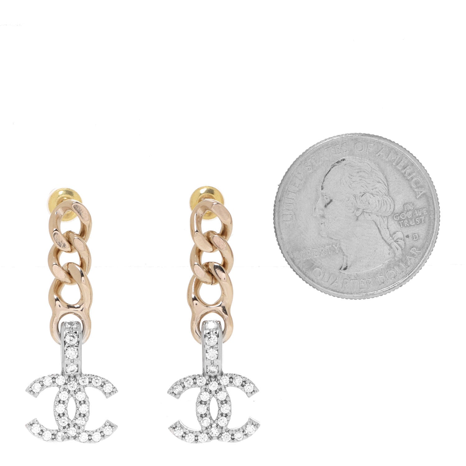Chanel Metal Crystal CC Chain Drop Earrings Gold 2 of 4
